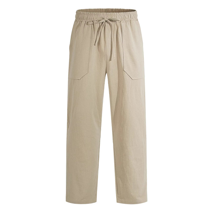Men's wide Relaxed pants made of linen blend with drawstring waistband and patch leg pockets StylebySassy