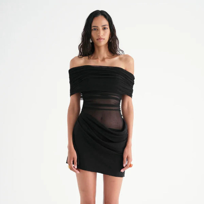 Women Off-Shoulder Mini Dress with Ruffle Details and Fitted Silhouette StylebySassy