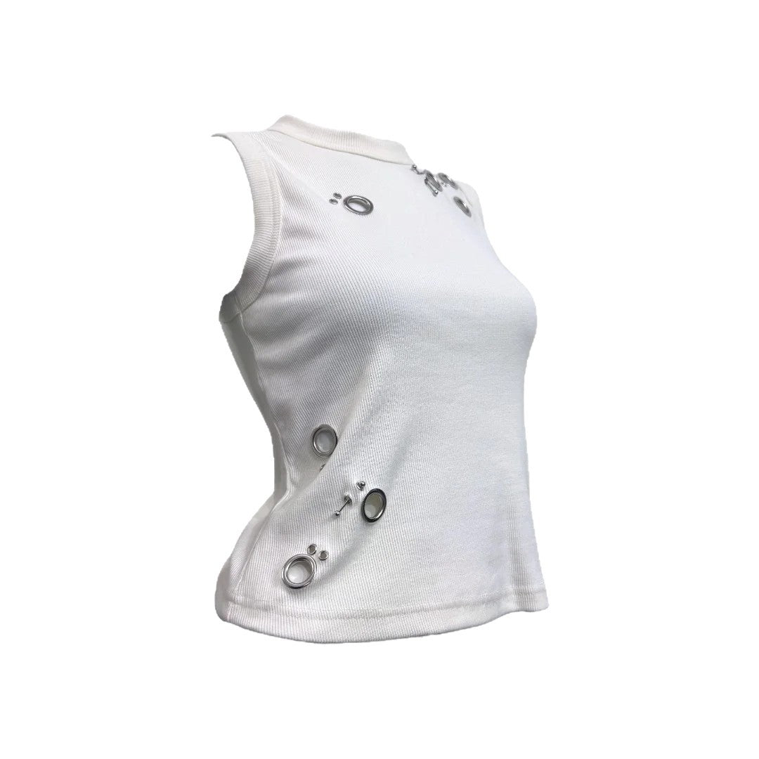 Women's Sporty Top with Decorative Eyelets StylebySassy