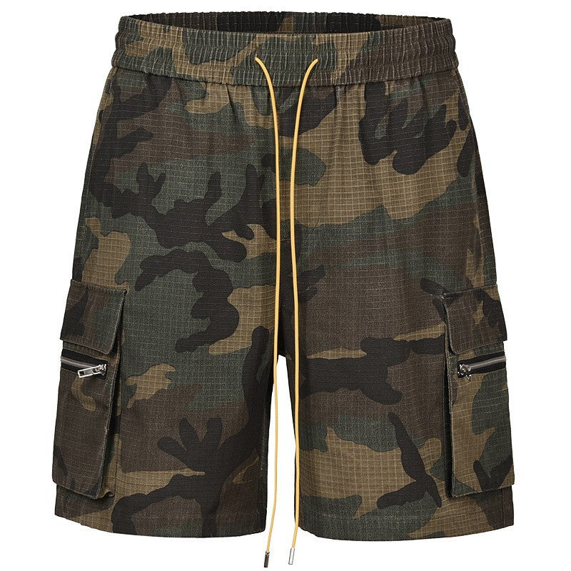 Men's Cargo Shorts in Camouflage Ripstop with Elastic Waistband, Drawstring and Zipper Pockets StylebySassy