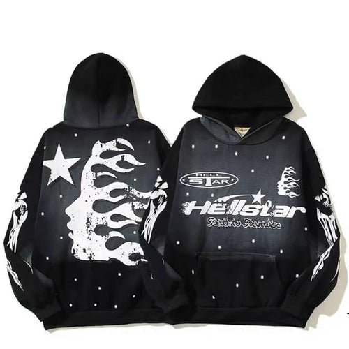 Unisex oversized hoodie with large flame and star print as well as kangaroo pocket StylebySassy