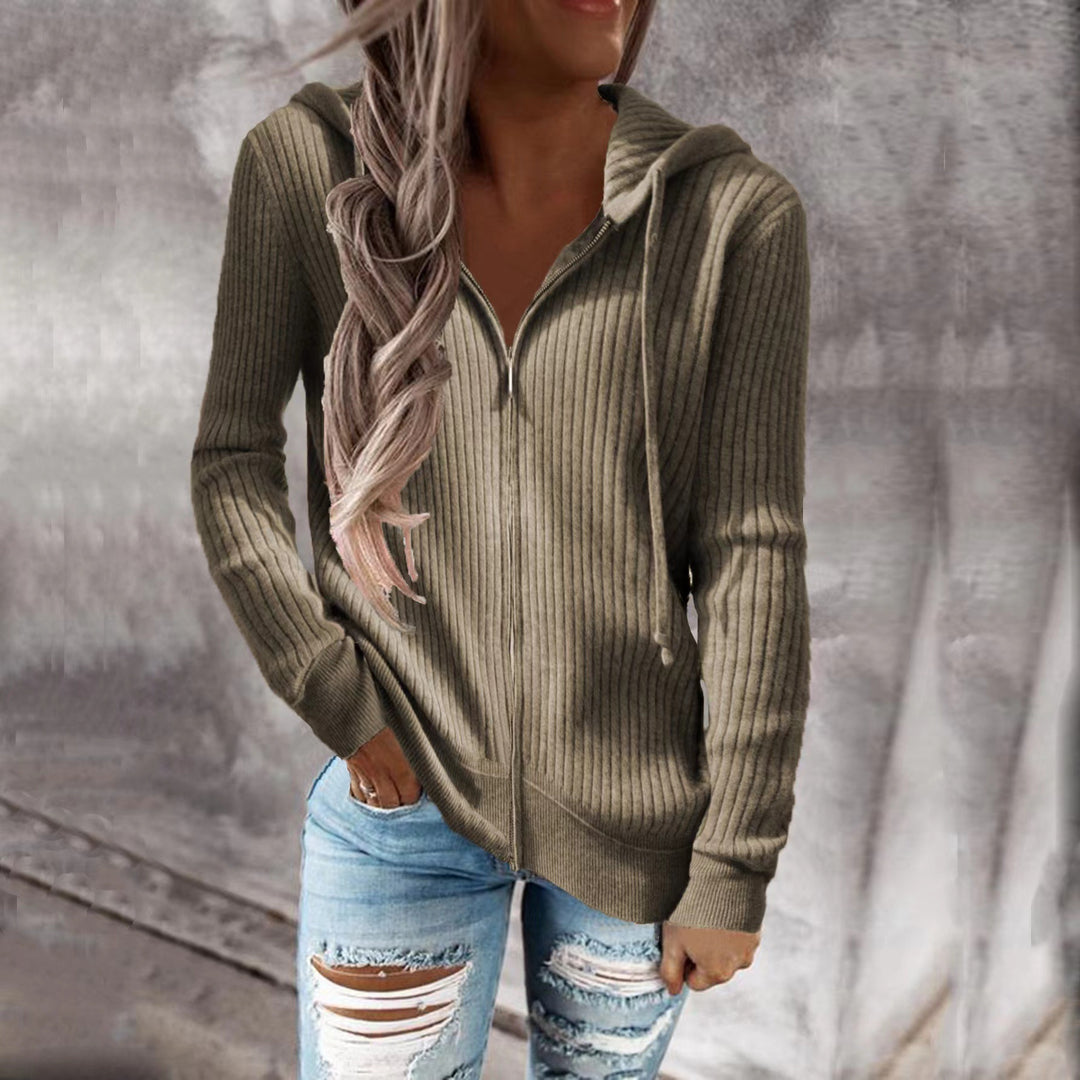 Women's knitted hooded zip hoodie with half zipper and kangaroo pockets StylebySassy