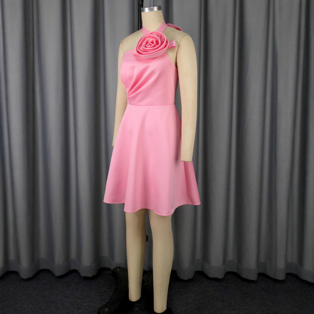 Women A-line cocktail dress with decorative rose appliqué StylebySassy