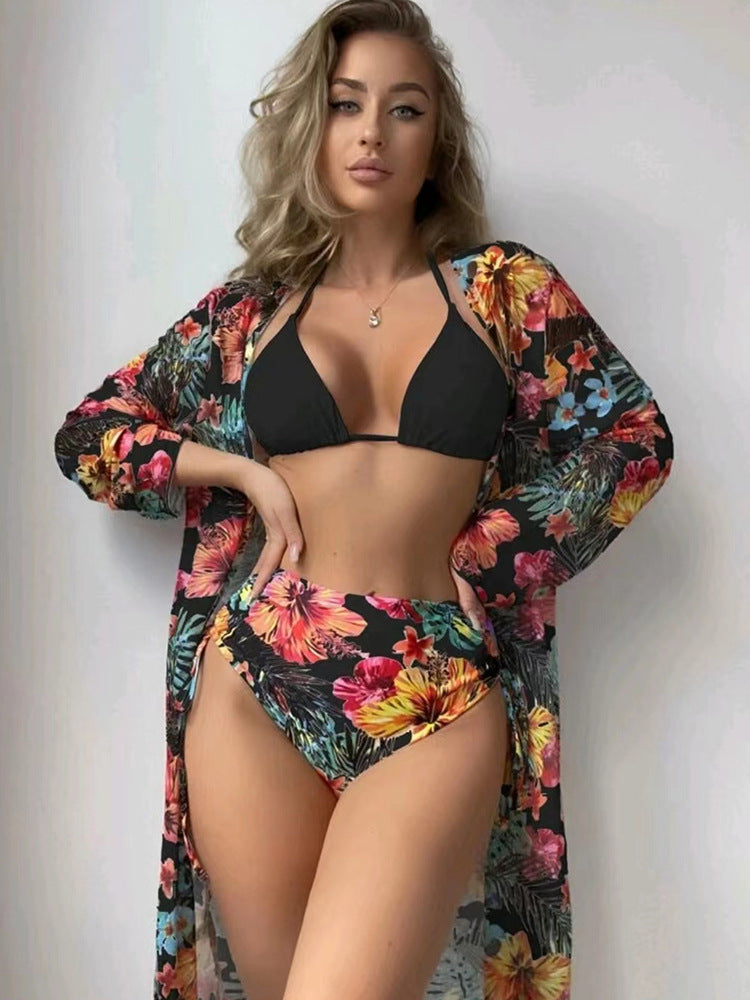 Women's bikini set with high waist and floral cover-up StylebySassy