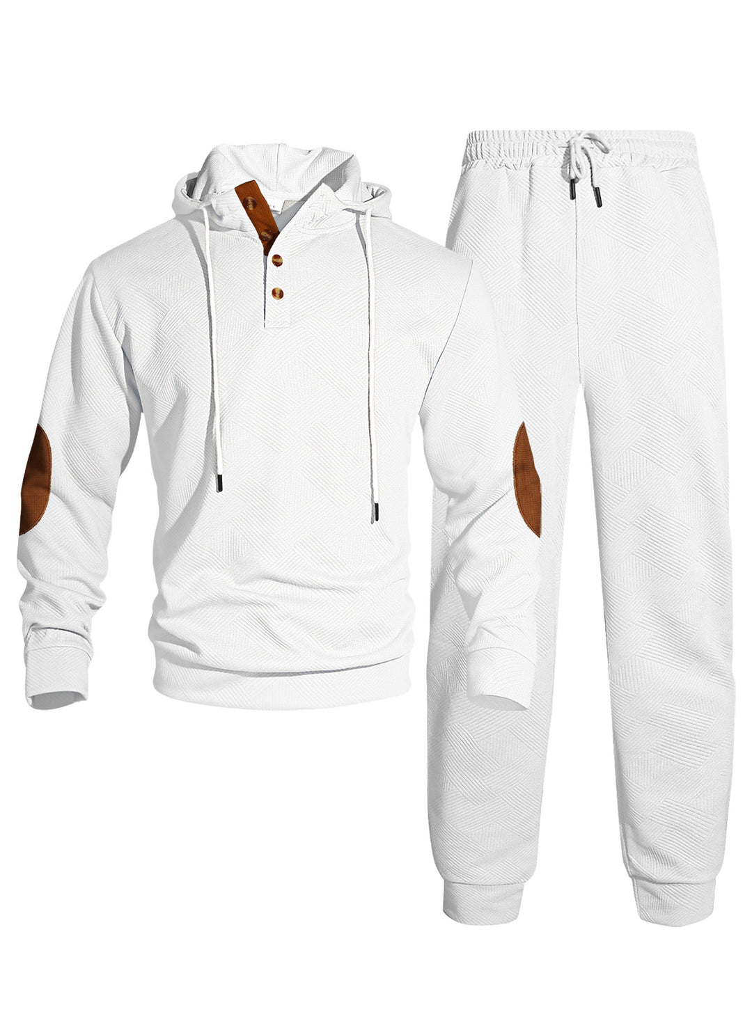 Men's waffle structure Henley hoodie set with wooden button placket elbow patches and tapered joggers StylebySassy