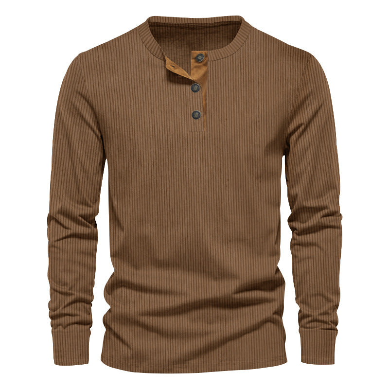 Men's knitted thermal henley with contrast button placket and ribbed cuffs StylebySassy