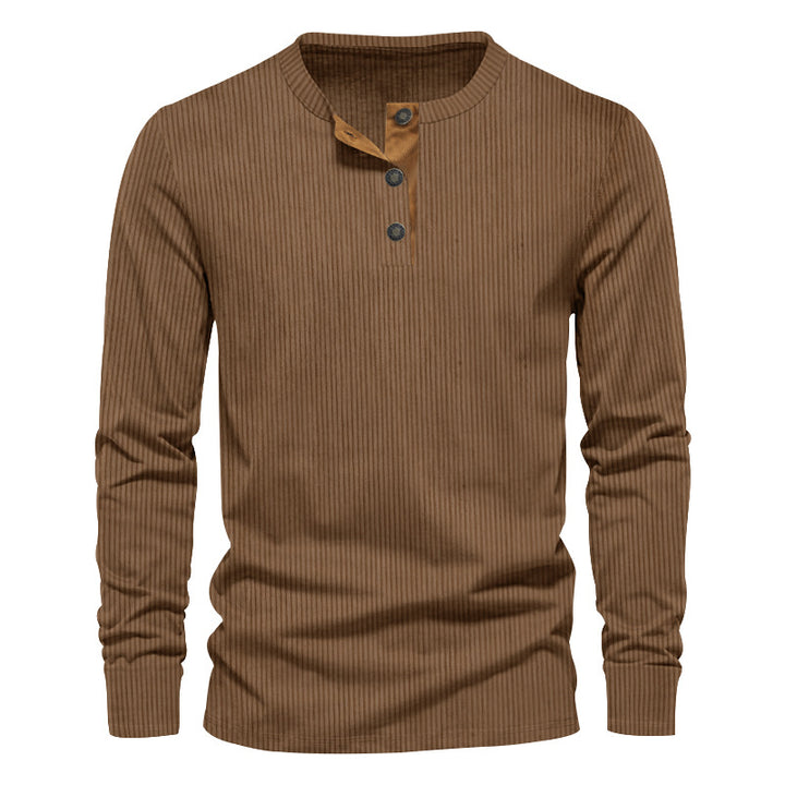 Men's knitted thermal henley with contrast button placket and ribbed cuffs StylebySassy
