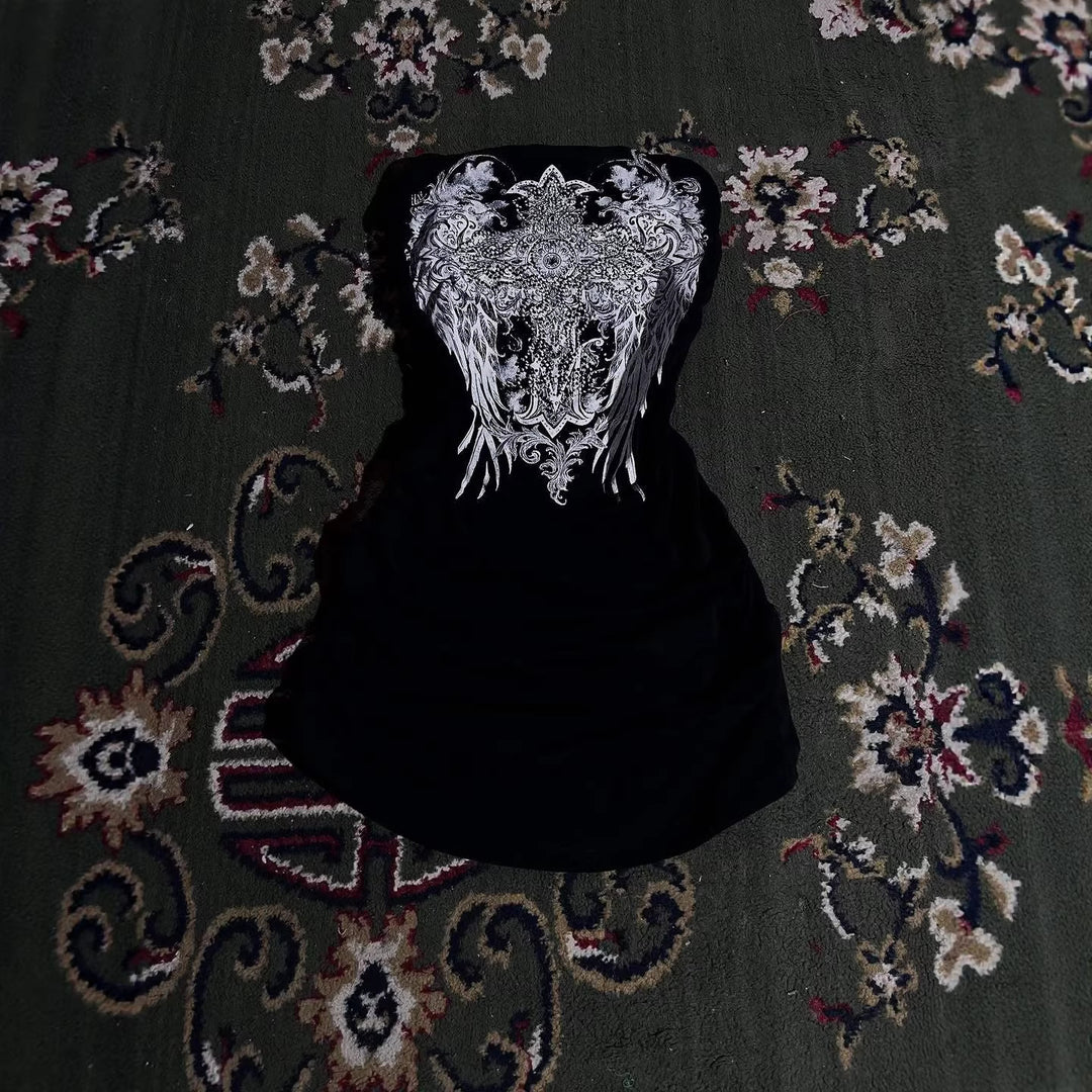 Women's Strapless Mini Dress with Intricate Graphic Design StylebySassy