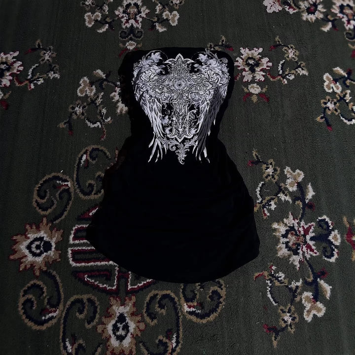 Women's Strapless Mini Dress with Intricate Graphic Design StylebySassy
