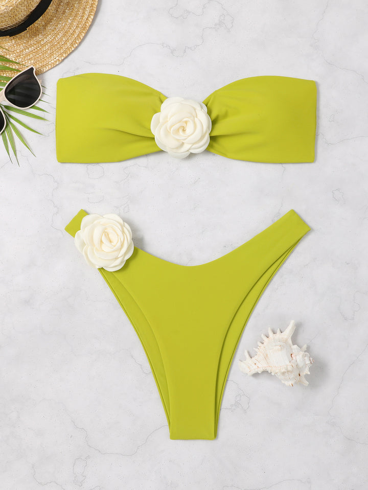 Women's Bandeau Bikini with elegant flower decoration StylebySassy