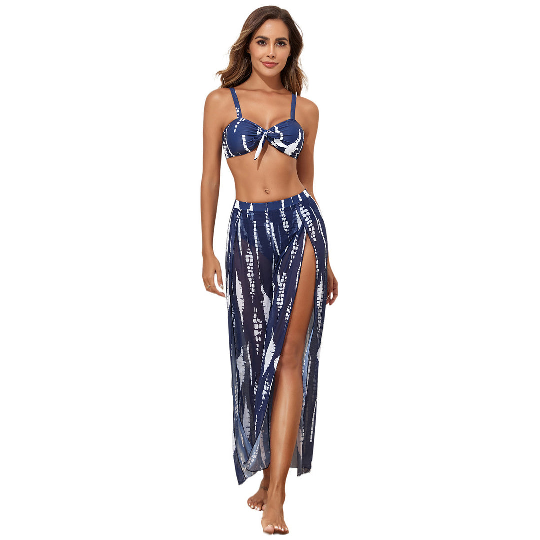 Women's bikini set with floral random pattern and matching wrap skirt StylebySassy