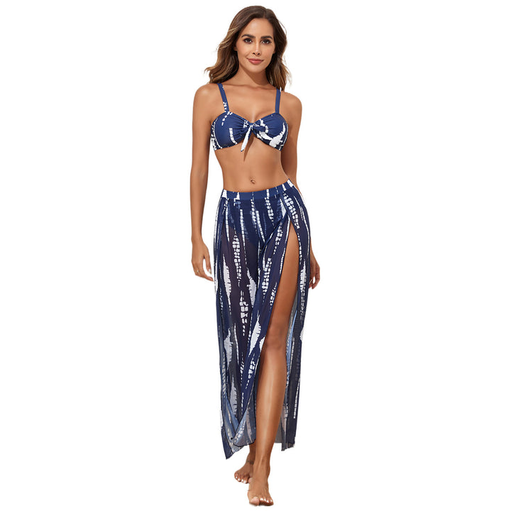 Women's bikini set with floral random pattern and matching wrap skirt StylebySassy