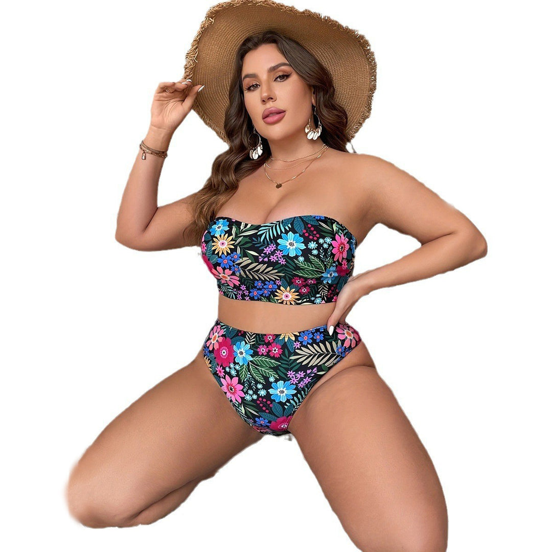 Women's bandeau bikini with floral design and high-waisted cut StylebySassy