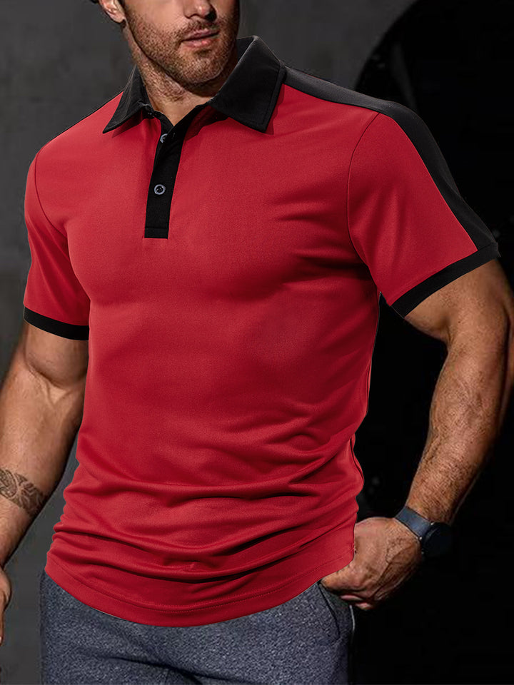 Men's fitted contrast polo shirt with shoulder yoke and shirt collar StylebySassy