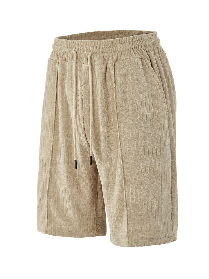 Men's structured terry Bermuda shorts with elastic drawstring waistband and inset pockets StylebySassy