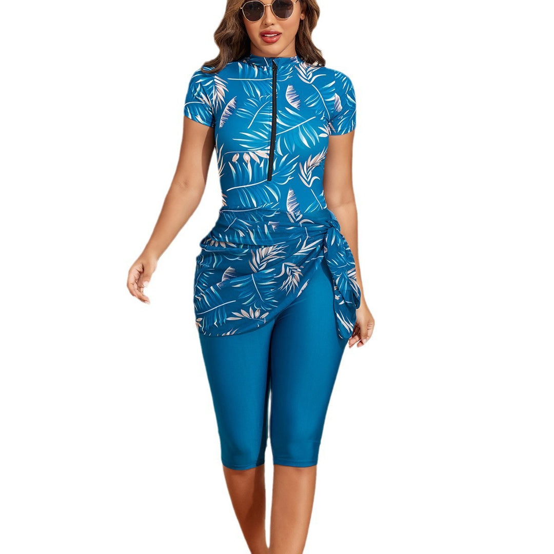 Ladies sporty one-piece swimsuit with complementary leggings and wrap skirt StylebySassy