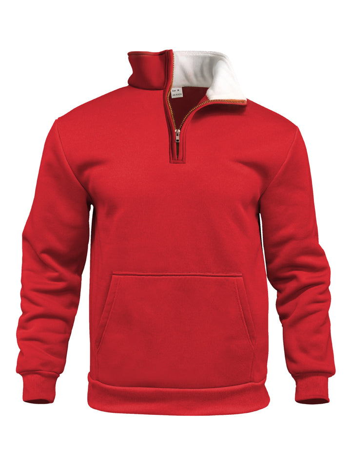 Men's comfort half-zip sweat with high fleece collar, kangaroo pocket and shape-stable ribbed hem StylebySassy