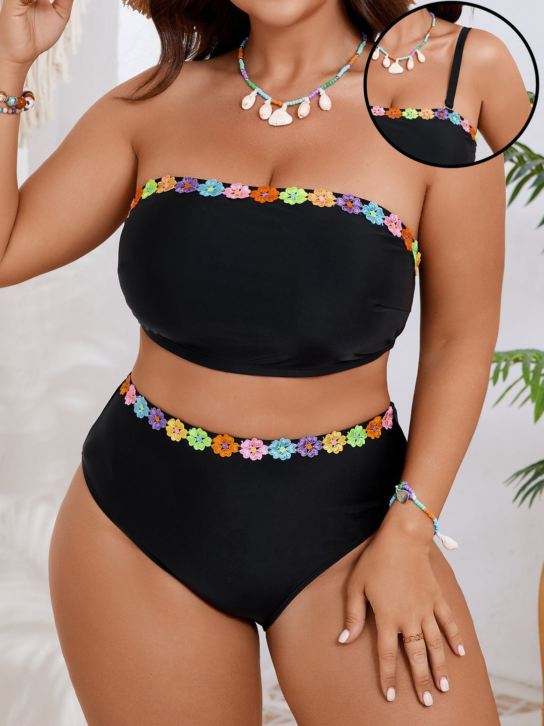 Women's Bandeau Bikini Set with Floral Accent StylebySassy