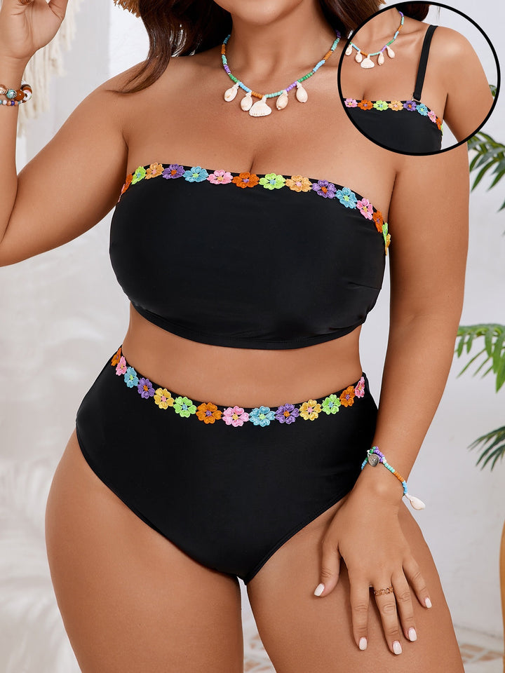 Women's Bandeau Bikini Set with Floral Accent StylebySassy