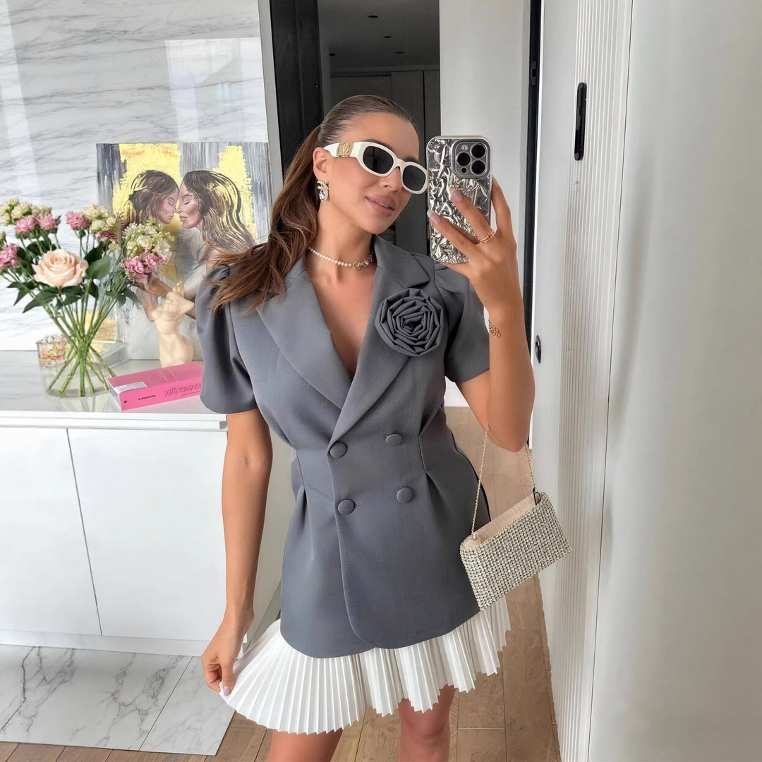 Ladies elegant blazer with puff sleeves and floral detail StylebySassy