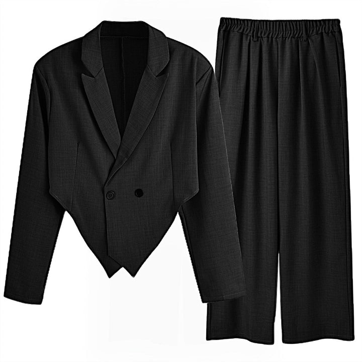 Ladies nan Business set with asymmetrical draped blazer and pleated pants with elastic waistband StylebySassy