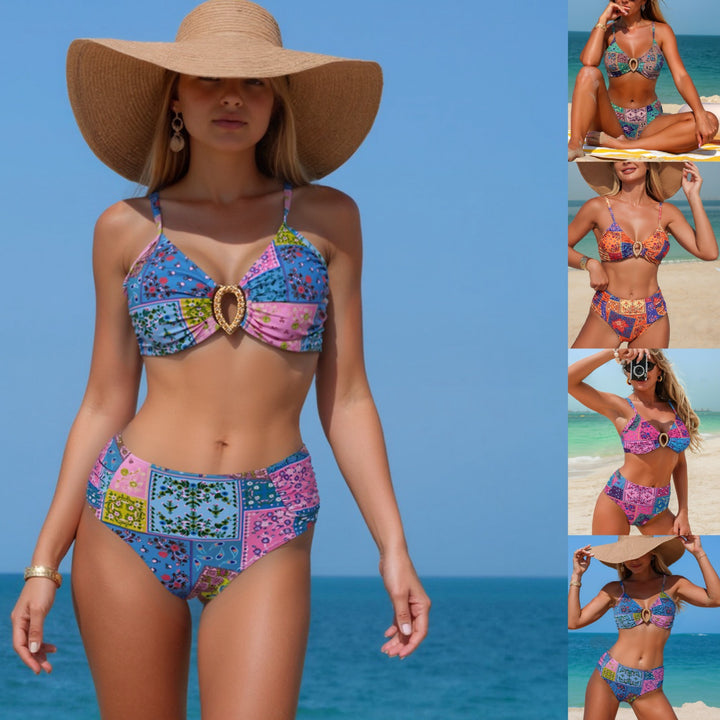 Women's High-Waisted Bikini with Playful Pattern StylebySassy