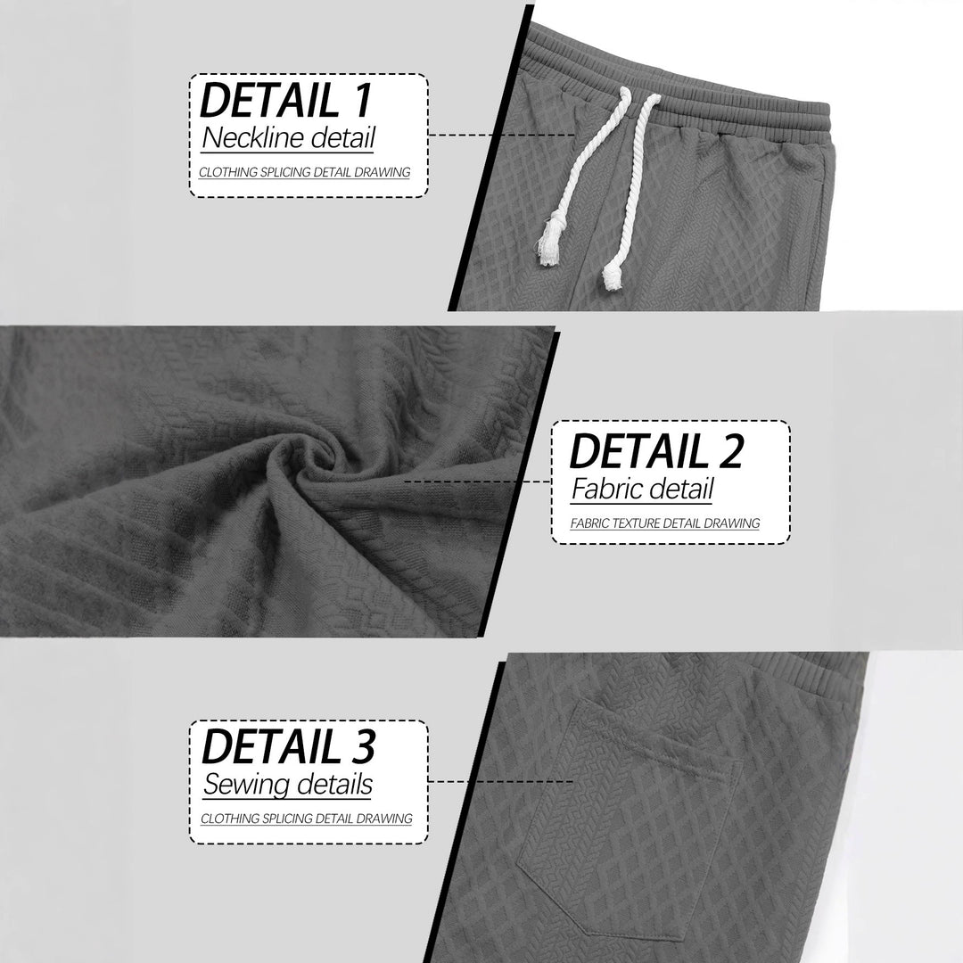Men's knitted comfort pants with cable structure, elastic waistband, drawstring, and side pockets StylebySassy