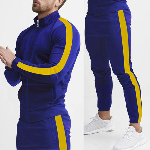 Men's fitted sports outfit with stand-up collar, full-length zip and tapered sports pants with side stripes StylebySassy