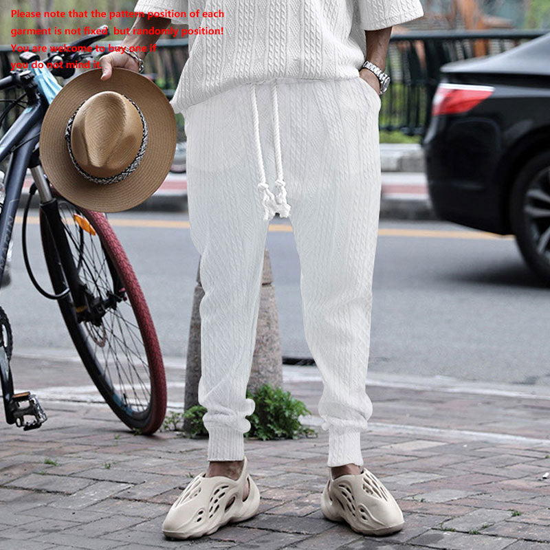 Men's textured knit jogging pants with distinctive drawstring and ribbed ankle cuffs StylebySassy