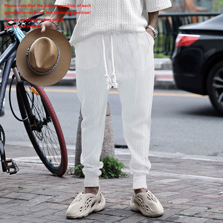 Men's textured knit jogging pants with distinctive drawstring and ribbed ankle cuffs StylebySassy