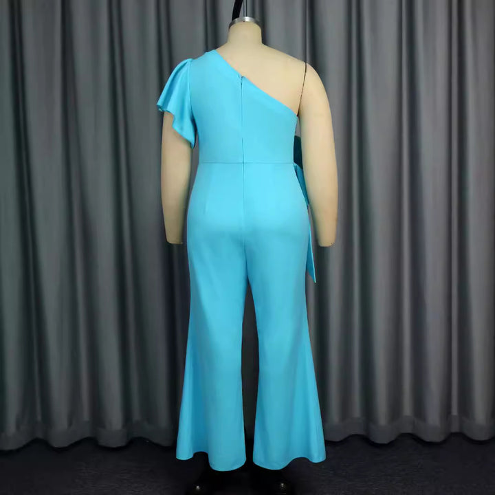 Ladies elegant jumpsuit with asymmetric design and floral appliqué StylebySassy
