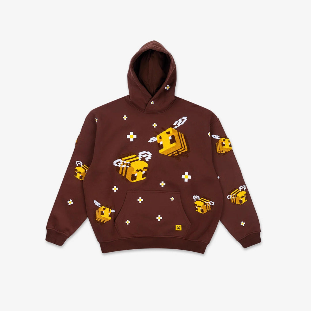 Unisex hoodie with woven pixel bee motif and attached kangaroo pocket StylebySassy