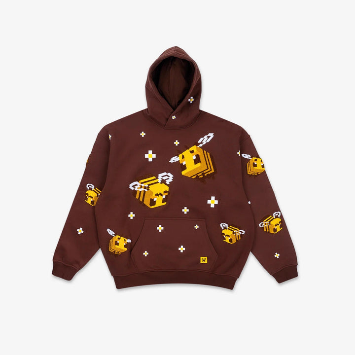 Unisex hoodie with woven pixel bee motif and attached kangaroo pocket StylebySassy