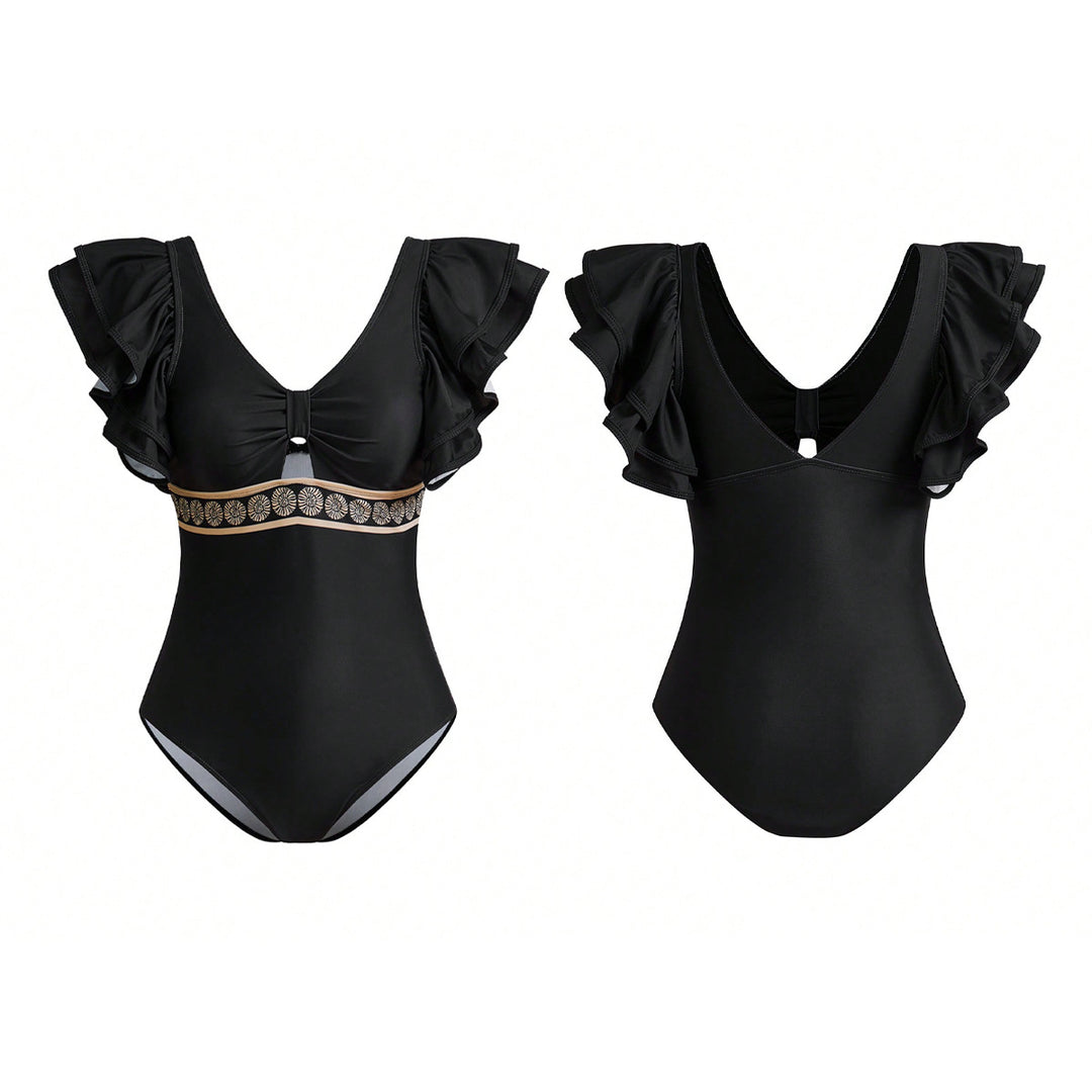 Women's swimsuit with elegant ruffle details and matching skirt StylebySassy