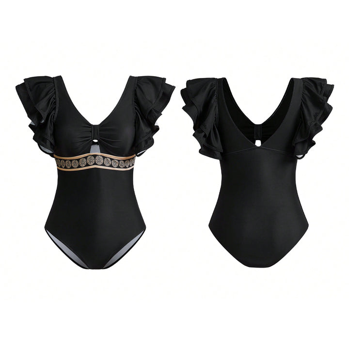 Women's swimsuit with elegant ruffle details and matching skirt StylebySassy