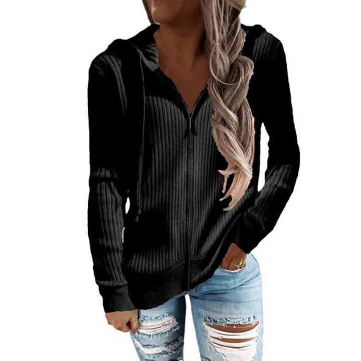 Women's knitted hooded zip hoodie with half zipper and kangaroo pockets StylebySassy