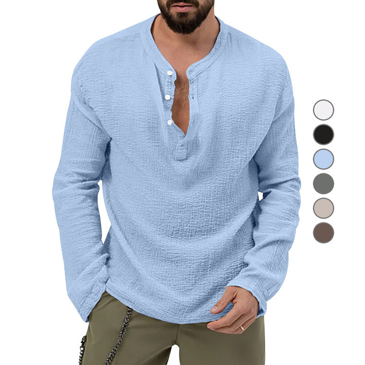Men's relaxed Henley set made of lightweight cotton gauze with drawstring pants StylebySassy