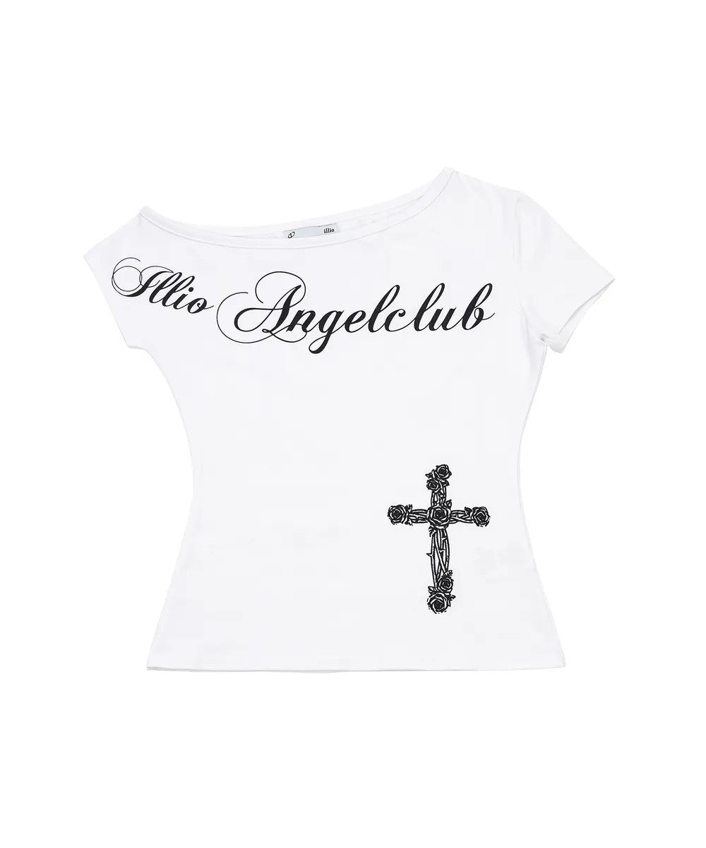 Women Off-Shoulder T-Shirt with Cross Motif StylebySassy
