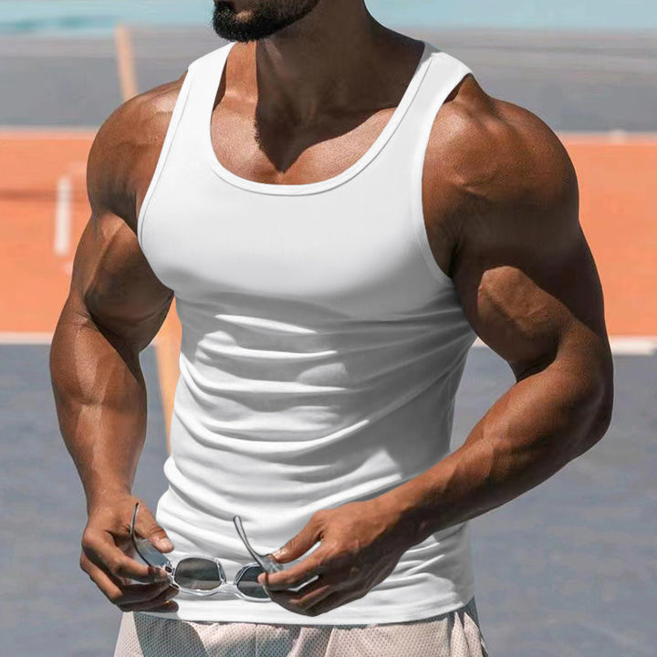 Men's figure-hugging functional tank top with high armholes and stretch jersey StylebySassy