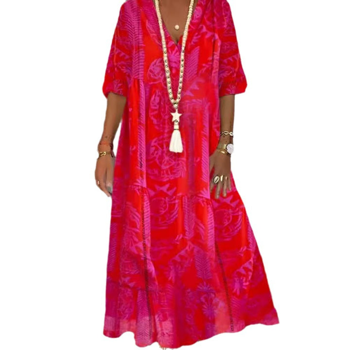 Ladies Boho Long Dress with Deep V-Neck, Tiered Cut and Casual Oversized Fit StylebySassy