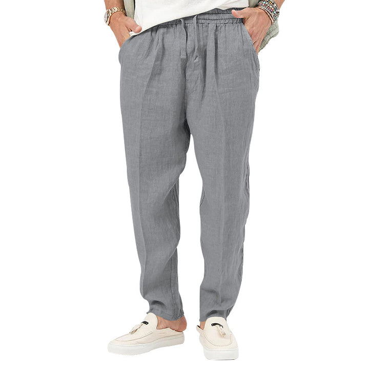 Men's linen jog pants with elastic tunnel drawstring waistband and tapered leg StylebySassy