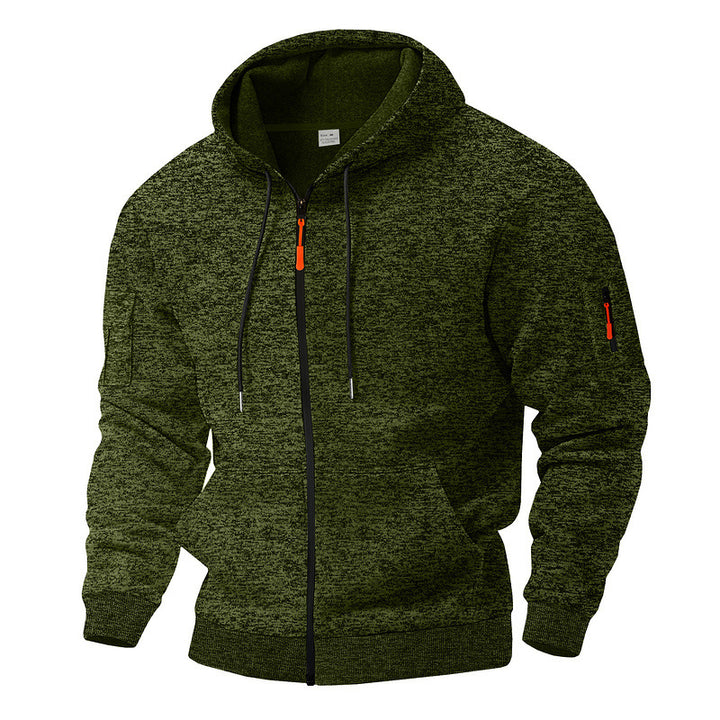 Men's casual hoodie jacket with full zipper and arm pocket StylebySassy
