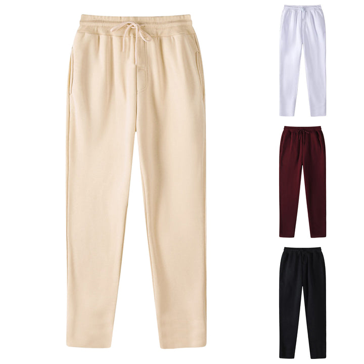 Men's straight-cut sweatpants made of mottled cotton blend with elastic waistband, drawstring, and side pockets StylebySassy