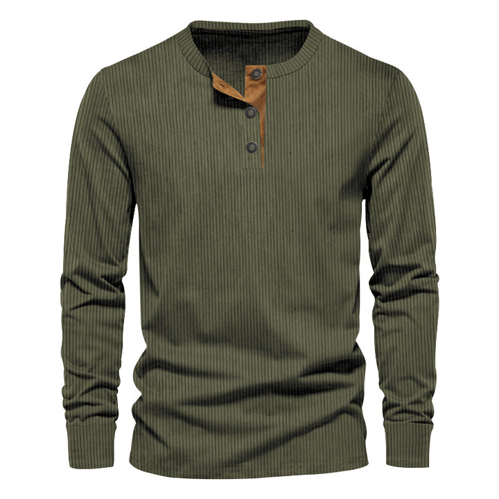 Men's knitted thermal henley with contrast button placket and ribbed cuffs StylebySassy