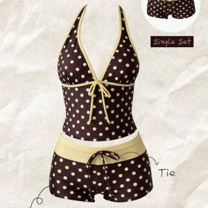 Women's tankini with fashionable polka dot pattern and adjustable halter StylebySassy