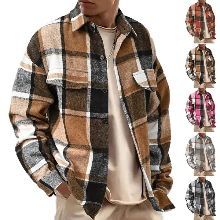 Men's oversized check shirt jacket made of soft flannel with patch chest pockets StylebySassy