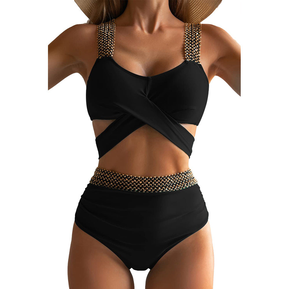 Women's High-Cut Bikini Suit with Glamorous Details StylebySassy