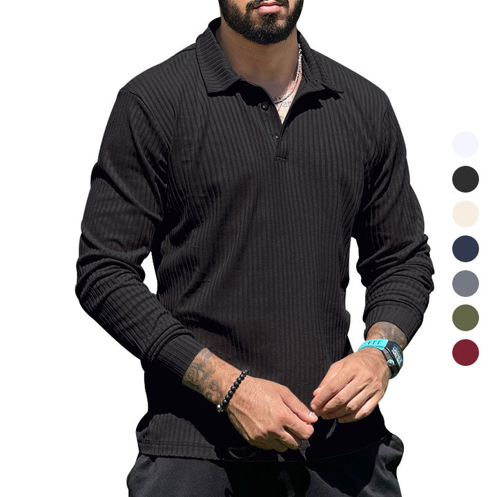 Men's ribbed long-sleeve polo with textured knit and half-button placket StylebySassy