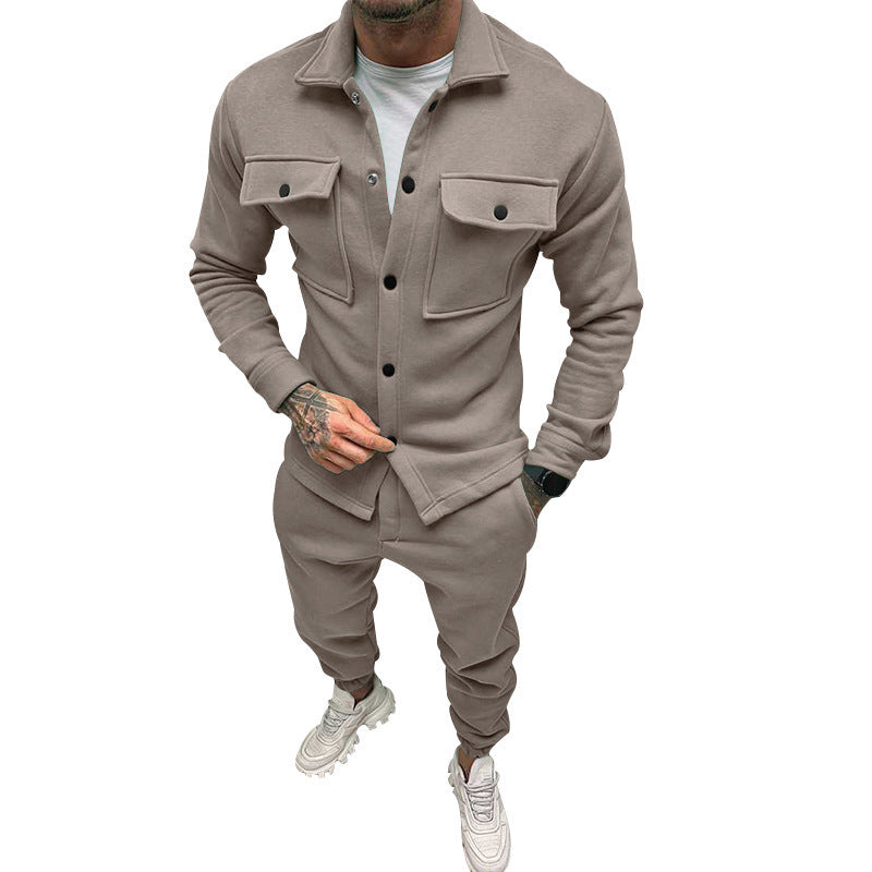 Men's nan utilitarian sweat training set with overshirt, chest flaps, and tapered jogger pants StylebySassy