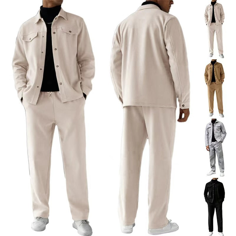 Men's two-piece overshirt and relax pants set made of soft cotton terry with snap button placket and drawstring StylebySassy